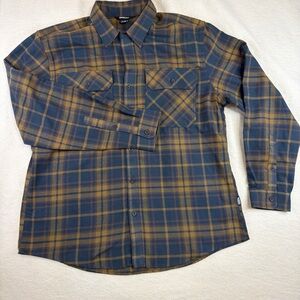 Eddie Bauer Mens XL Plaid Flannel Shirt Blue Mustard Button Up